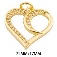 Befestigter Zirkonia Messing Anhänger, Herz, Hohe Qualität Gold Farbe Überzeug, DIY & Micro pave Zirkonia, 22x17x2mm, Bohrung:ca. 3mm, verkauft von PC[
