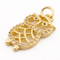 Cubic Zirconia Micro Pave Brass Pendant, Owl, high quality gold color plated, DIY & micro pave cubic zirconia Approx 3mm [