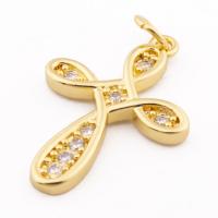 Cubic Zirconia Micro Pave Brass Pendant, Cross, high quality gold color plated, DIY & micro pave cubic zirconia Approx 3mm [