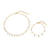 Fashion Stainless Steel Jewelry Sets, 304 Stainless Steel, with Natural Stone, with 1.97inch,2.36inch extender chain, Cross, 18K gold plated, fashion jewelry & for woman, golden Approx 6.69 Inch, Approx 13.39 Inch 