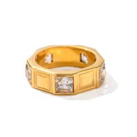 Cubic Zirconia Stainless Steel Finger Ring, 304 Stainless Steel, 18K gold plated & micro pave cubic zirconia & for woman, golden, 6.9mm 
