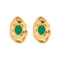 Stainless Steel Stud Earring, 304 Stainless Steel, with Emerald, 18K gold plated, fashion jewelry & for woman, golden [