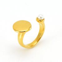 Stainless Steel Finger Ring, 304 Stainless Steel, with Plastic Pearl, 18K gold plated, fashion jewelry & for woman, golden [