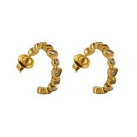 Stainless Steel Stud Earring, 304 Stainless Steel, 18K gold plated, fashion jewelry & for woman & with rhinestone, golden [