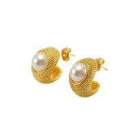 Edelstahl Stud Ohrring, 304 Edelstahl, mit Kunststoff Perlen, 18K vergoldet, Modeschmuck & für Frau, goldfarben, 19x14mm, verkauft von Paar[