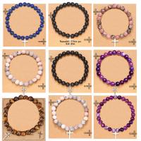 Gemstone Bracelets, with Zinc Alloy, Cross, fashion jewelry & Unisex, 8mm Approx 7.48 Inch 