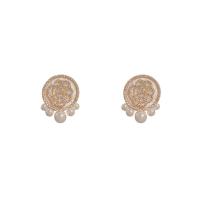 Befestiger Zirkonia Messing Ohrring, mit Kunststoff Perlen, Rose, vergoldet, Modeschmuck & Micro pave Zirkonia & für Frau & Emaille, keine, 17x20mm, verkauft von Paar[