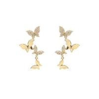 Cubic Zirconia Micro Pave Brass Earring, Copper Alloy, Butterfly, gold color plated, fashion jewelry & micro pave cubic zirconia & for woman, 30mm [