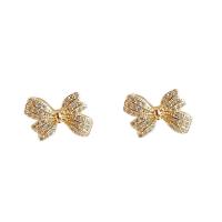 Cubic Zirconia Micro Pave Brass Earring, Copper Alloy, Bowknot, gold color plated, fashion jewelry & micro pave cubic zirconia & for woman [