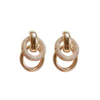 Cubic Zirconia Micro Pave Brass Earring, Copper Alloy, Round, gold color plated, fashion jewelry & micro pave cubic zirconia & for woman [