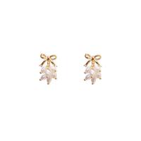 Brass Drop Earring, Copper Alloy, with Plastic Pearl, Bowknot, gold color plated, fashion jewelry & for woman [