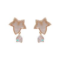 Cubic Zirconia Micro Pave Brass Earring, Copper Alloy, Star, gold color plated, fashion jewelry & micro pave cubic zirconia & for woman & enamel, mixed colors [