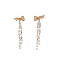 Cubic Zirconia Micro Pave Brass Earring, Copper Alloy, with Plastic Pearl, Bowknot, gold color plated, fashion jewelry & micro pave cubic zirconia & for woman 