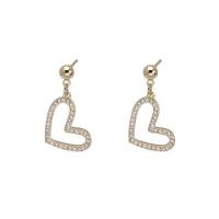 Cubic Zirconia Micro Pave Brass Earring, Copper Alloy, Heart, gold color plated, fashion jewelry & micro pave cubic zirconia & for woman [