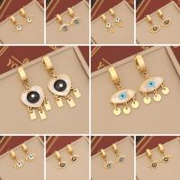 Evil Eye Earrings, 304 Stainless Steel, with Shell, gold color plated, evil eye pattern & for woman & enamel [