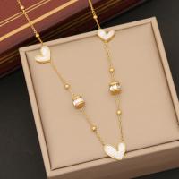 Fashion Stainless Steel Jewelry Sets, 304 Stainless Steel, with White Shell, Heart, gold color plated, oval chain & for woman & with rhinestone 