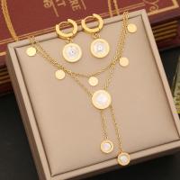Rhinestone stainless steel Jewelry Set, 304 Stainless Steel, with White Shell, gold color plated & for woman & with rhinestone [