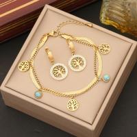 Rhinestone stainless steel Jewelry Set, 304 Stainless Steel, with turquoise, Tree, gold color plated, multilayer & for woman & with rhinestone [