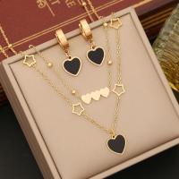 Enamel Stainless Steel Jewelry Sets, 304 Stainless Steel, with Shell, Heart, gold color plated, oval chain & for woman 