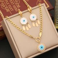 Evil Eye Jewelry Set, 304 Stainless Steel, with Resin Shell, gold color plated & for woman & enamel [