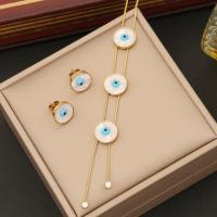 Evil Eye Jewelry Set, 304 Stainless Steel, with Resin Shell, gold color plated, snake chain & for woman & enamel [