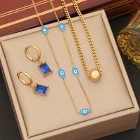 Evil Eye Jewelry Set, 304 Stainless Steel, gold color plated & micro pave cubic zirconia & for woman & enamel [