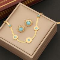 Turquoise Stainless Steel Jewelry Sets, 304 Stainless Steel, with turquoise, gold color plated, snake chain & for woman [
