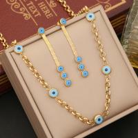 Evil Eye Jewelry Set, 304 Stainless Steel, gold color plated, oval chain & for woman & enamel [