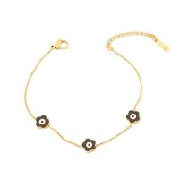 Evil Eye Jewelry Bracelet, 304 Stainless Steel, with 2inch extender chain, Flower, gold color plated, for woman & enamel Approx 7 Inch [