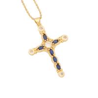 Cubic Zircon Micro Pave Brass Necklace, with 304 Stainless Steel Chain, with 2inch extender chain, Cross, gold color plated, micro pave cubic zirconia & for woman Approx 15.7 Inch 