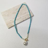 Turquoise Freshwater Pearl Necklace, with Copper Alloy & turquoise, 14K gold-filled, fashion jewelry & for woman, blue, 11-12mm Approx 42 cm 