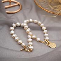 Cultured Freshwater Pearl Brass Bracelet, with Copper Alloy, fashion jewelry & for woman, white Approx 18 cm [