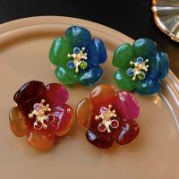 Resin Zinc Alloy Earring, with Resin, Flower, fashion jewelry & for woman & with rhinestone [