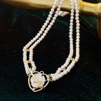 Plastic Pearl Necklace, Brass, with Plastic Pearl, fashion jewelry & micro pave cubic zirconia & for woman, white Approx 50.4 cm 
