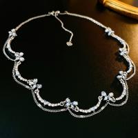 collier de Stras en alliage Zinc, alliage de zinc, bijoux de mode & pour femme & avec strass, argent Environ 48.5 cm, Vendu par PC