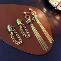 Titan Stahl Ohrringe, Titanstahl, mit Glassteine, Modeschmuck & verschiedene Stile für Wahl & für Frau, goldfarben, verkauft von Paar[