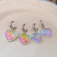 Resin Zinc Alloy Earring, with Resin, Heart, handmade, fashion jewelry & for woman 