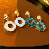 Resin Drop Earring, Brass, with Resin, real gold plated, fashion jewelry & micro pave cubic zirconia & for woman 