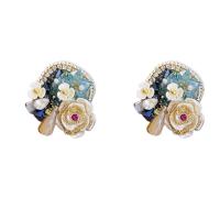 Rhinestone Brass Stud Earring, with Crystal & Plastic Pearl, fashion jewelry & for woman & with rhinestone 
