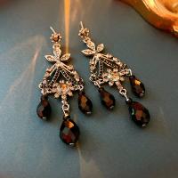 Zinc Alloy Rhinestone Drop Earring, with Crystal, fashion jewelry & for woman & with rhinestone, black 
