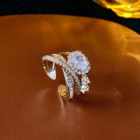 Zircon pavent l'anneau en laiton de doigt, bijoux de mode & pavé de micro zircon & pour femme, doré Vendu par PC[