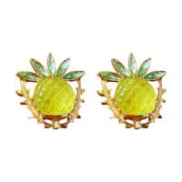 Resin Zinc Alloy Earring, with Resin, Pineapple, fashion jewelry & for woman & with rhinestone, yellow [