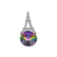 Colgantes de diamantes de imitación de la aleación de zinc, Torre Eiffel, chapado en color de plata, Bricolaje & con diamantes de imitación, multicolor, 14x34mm, Vendido por UD[