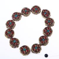 Brass Spacer Beads, with Clay, Flat Round, gold color plated, vintage & DIY, mixed colors [