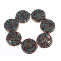 Brass Spacer Beads, with Clay, Flat Round, vintage & DIY, mixed colors [
