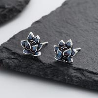 Sterling Silver Stud Earring, 925 Sterling Silver, Lotus, Antique finish, fashion jewelry & for woman, 10mm [
