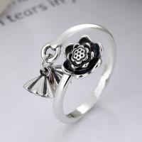 Sterling Silver Finger Ring, 925 Sterling Silver, Flower, Antique finish, fashion jewelry & for woman, 13mm 