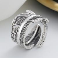 Sterling Silver Finger Ring, 925 Sterling Silver, Feather, Antique finish, fashion jewelry & Unisex, 14mm 
