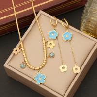 Turquoise Stainless Steel Jewelry Sets, 316 Stainless Steel, with turquoise, with 1.97inch extender chain, Flower, fashion jewelry & for woman Approx 15.75 Inch [