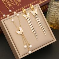 Fashion Stainless Steel Jewelry Sets, 316 Stainless Steel, with Plastic Pearl, with 1.97inch extender chain, Butterfly, plated, fashion jewelry & for woman Approx 15.75 Inch [